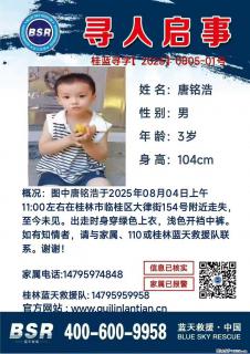 【寻人启事】图中唐铭浩于2025年08月04日上午11:00左右在桂林市临桂区大律街154号附近走失 - 抚顺28生活网 fushun.28life.com